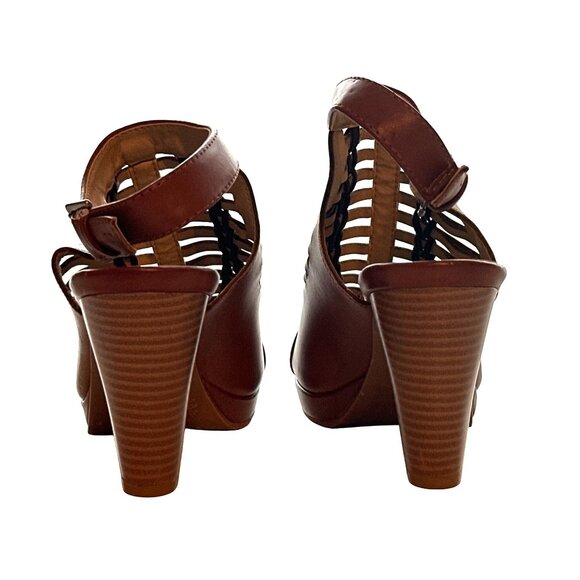 Chinese Laundry Rich Brown Sandal Waves Open Back Ankle Strap Peep Toe Size 7 - Picture 4 of 10